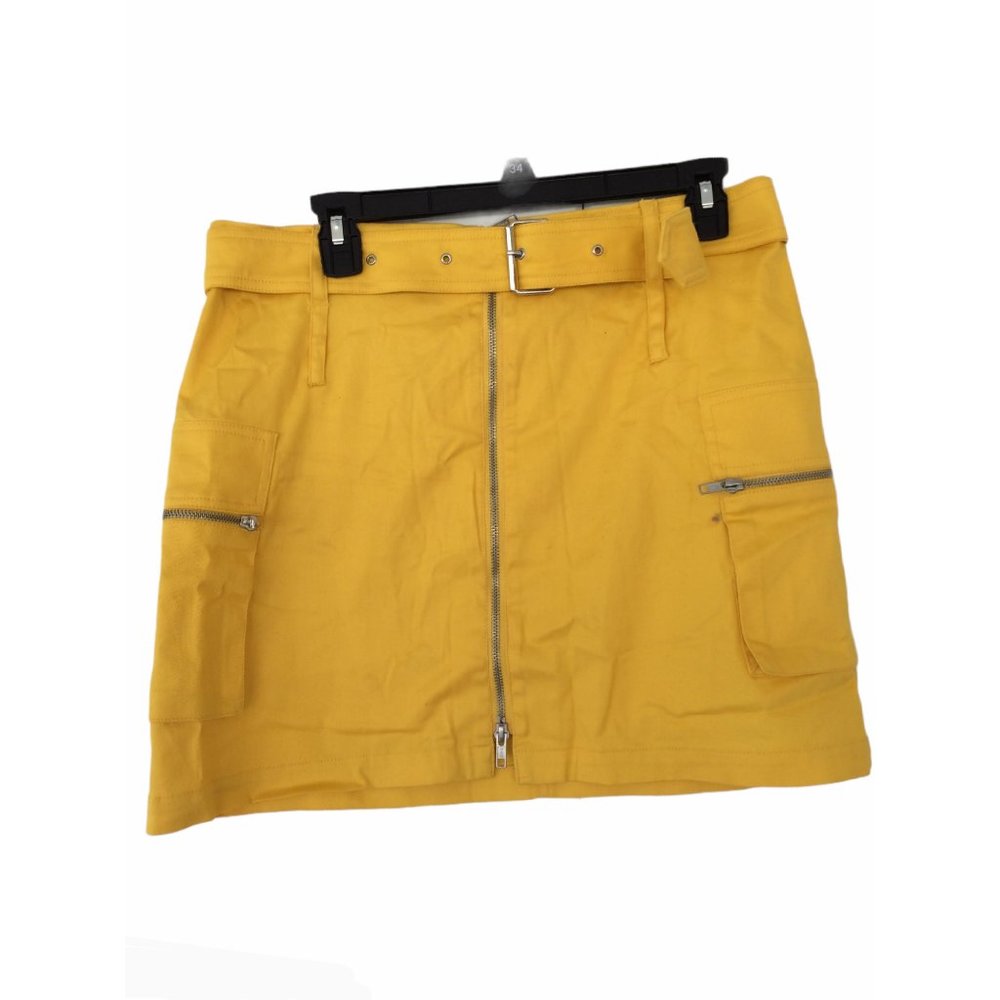 View Collection Yellow Stretch Cotton Mini Skirt with Pockets and Belt Size 6
